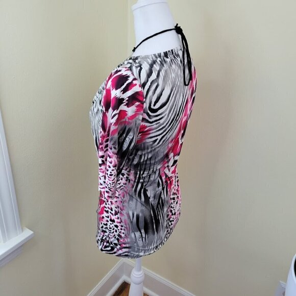 Conrad C Collection Short Sleeve Halter Insert Multicolor Animal Print Top Sz M - Picture 4 of 10